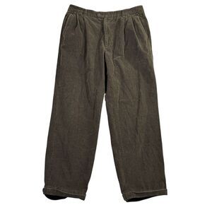 VTG Zanella Bennett Corduroy Pants Mens 35x30 Olive Green Plain Pleated Cuffed‎